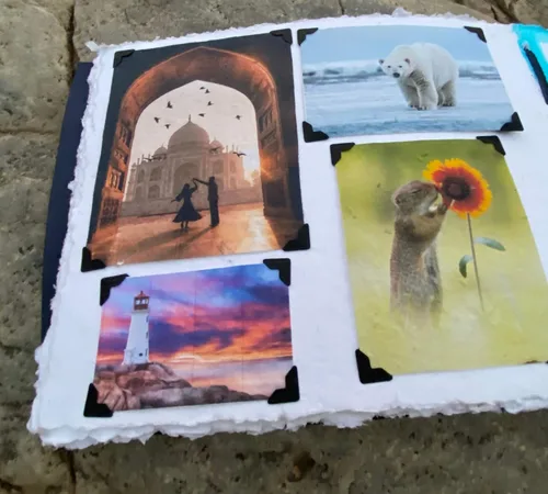 Miniatura 4 de Diario de acuarela de cuero azul Wanderings - 10x12.5 - Gran álbum de cuero genuino con papel de borde picoteado hecho a mano para álbumes
