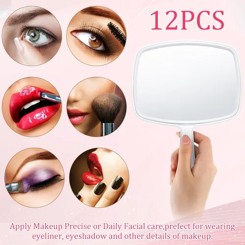 Miniatura 5 de Geetery 12 espejos de mano con asas, espejos de maquillaje de mano, montaje de pared a granel para mujeres, cosméticos, baño, hogar, peluquería