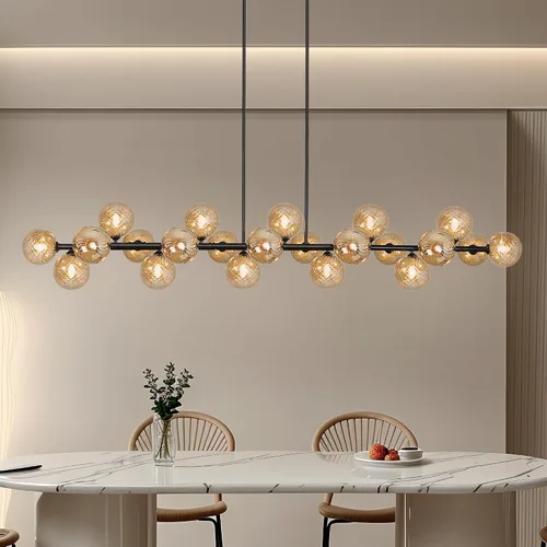 Miniatura 10 de Candelabro lineal negro Sputnik de 70 pulgadas, lámpara de comedor con 22 luces, globo de vidrio, lámpara lineal ahumada para granja, sala de estar