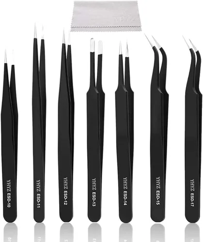 Miniatura 8 de YHYZ Juego de 3 pinzas de precisión, pinzas ESD antiestáticas de acero inoxidable de alta calidad, adecuadas para pinzas, para manualidades