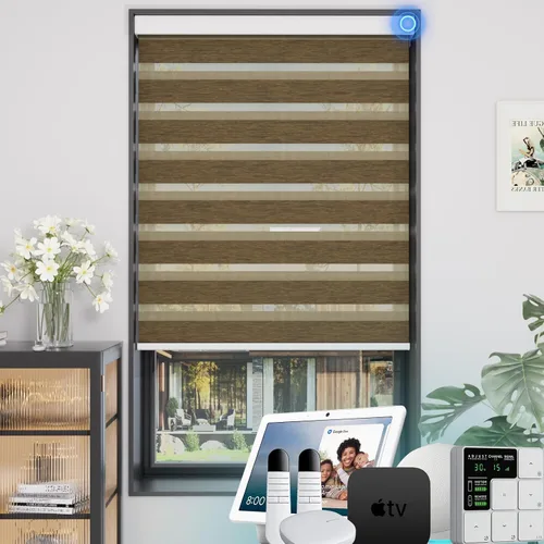 Miniatura 58 de MYshade Persianas enrollables de cebra opacas (85 %) con cordón para ventanas interiores, persianas de doble capa beige para dormitorio, baño, sala