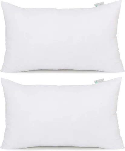 Acanva Relleno de almohada alternativo de plumón, hipoalergénico, cuadrado, suave, relleno decorativo, 12 x 20 pulgadas, blanco, juego de 2