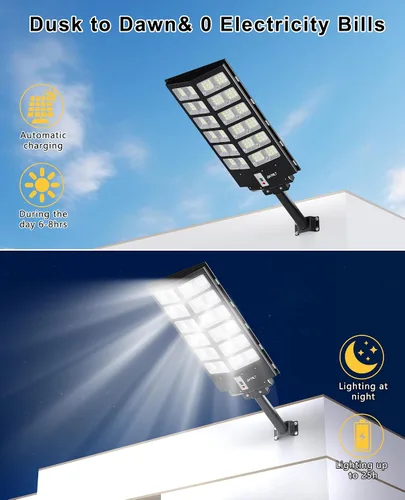 Miniatura 3 de JAYNLT Y-9800W Luces solares de calle para exteriores, luces de estacionamiento comerciales de 6500K del atardecer al amanecer, lámparas