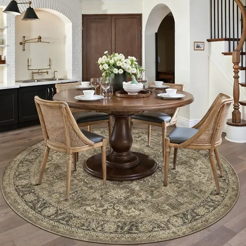 Miniatura 52 de Alfombra de área marrón lavable de 2 x 3 pies, alfombra vintage para entrada y cocina, antideslizante, suave, de pelo bajo desgastado, alfombra