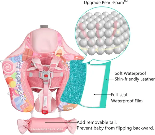 Miniatura 2 de Mambobaby Flotador con dosel extraíble para piscina para bebé, flotador de seguridad no inflable, cola mejorada, material suave y agradable a