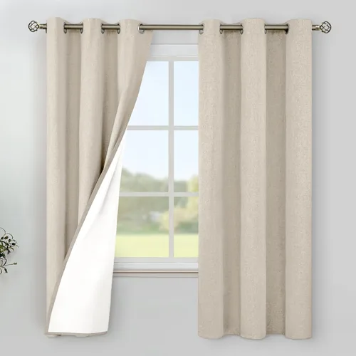 Miniatura 19 de YoungsTex - Cortinas de lino beige 100% opacas para dormitorio de 63 pulgadas de largo, cortinas cortas con aislamiento térmico y ojales