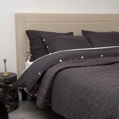 Miniatura 2 de Best Home Fashion Edredón de lino y algodón con diamantes, elegancia casual, ropa de cama ligera y elegante, manta, individual, gris, 86 pulgadas