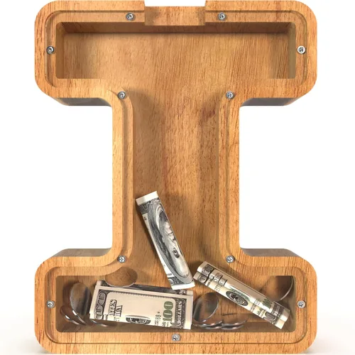 Miniatura 99 de Alcancía para niños y niñas, alcancía grande de madera personalizada con diseño recortado, bancos de monedas con letras del alfabeto, caja de ahorro