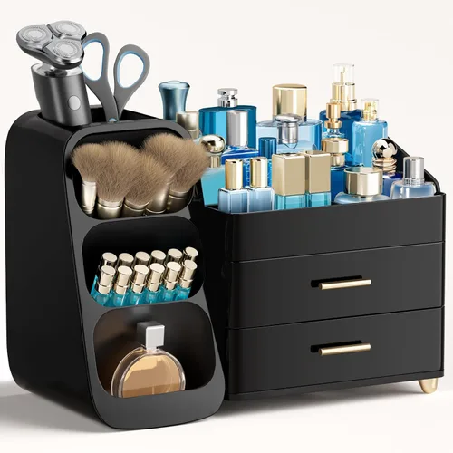 Miniatura 19 de HBlife Organizador de maquillaje con soporte para brochas para tocador, organizador grande de plástico para tocador de baño, almacenamiento