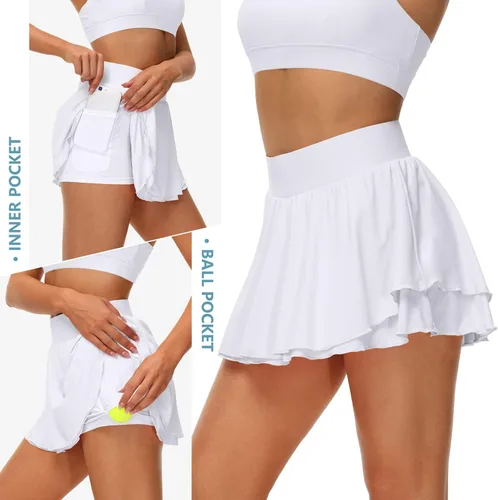 Miniatura 4 de UrKeuf - Faldas de tenis atléticas con bolsillos de 13 pulgadas y volantes, para golf, correr, entrenamiento, falda pantalón deportiva de seda fría