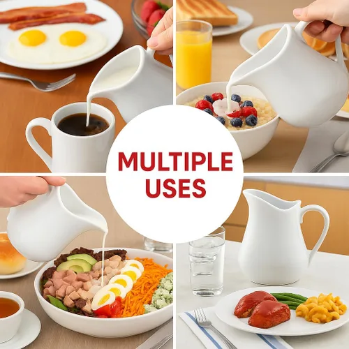 Miniatura 2 de HIC Kitchen - Jarra para cremas con asa, porcelana fina, capacidad de 32 onzas, para café, té, aderezos, salsas y salsas