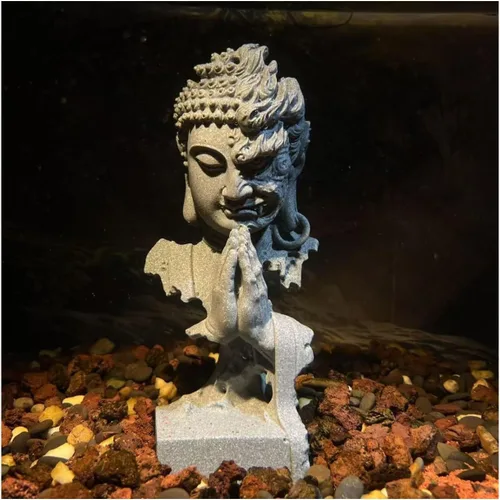 Miniatura 13 de livelyfish Estatua de Buda meditante, pecera, estatuas de Buda zen, figuras de pensador de piedra arenisca para acuario, jardín, decoración
