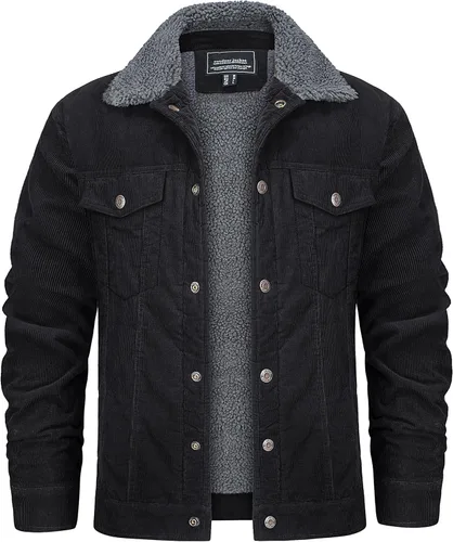 KEFITEVD Chaqueta de pana para hombre, con forro polar, abrigo de invierno cálido y grueso para trabajo casual