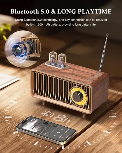 Miniatura 2 de COLSUR Altavoz Bluetooth Retro, Radio Vintage, graves, Conexión Inalámbrica Bluetooth 5.1, Adecuado para Casa y Oficina, Fiesta al Aire Libre