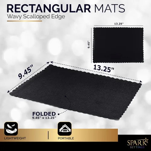 Miniatura 2 de Mantel Individual de Papel Desechable, Negro, Manteles Individuales con Bordes Escalonados, Mantel Individual de Papel Duradero para Decoración