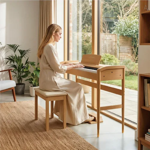 Miniatura 7 de Teclado de piano con peso de 88 teclas con soporte de madera maciza, piano de teclado eléctrico para el hogar para adultos y principiantes, incluye