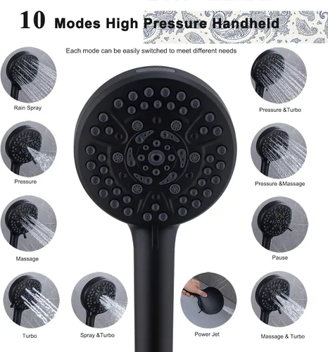 Miniatura 7 de Cabezal de ducha grande con filtro de alta presión negro con mano, cabezal de ducha de lluvia de 14 pulgadas y 10 pulverizadores de mano con filtro