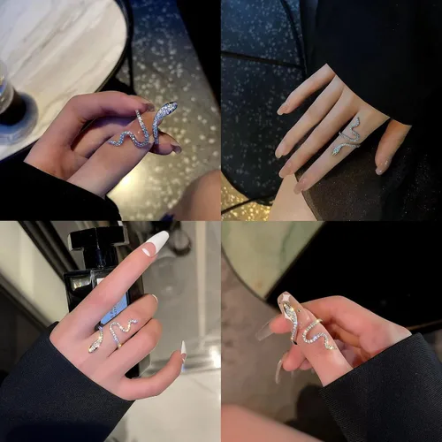 Miniatura 3 de Long tiantian Anillo de serpiente de circonita para mujer, anillo de dedo de serpiente, anillo ajustable de animales, anillo de serpiente simple