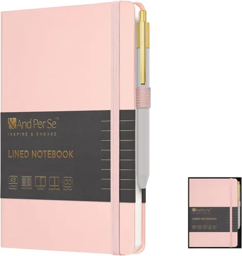 Miniatura 14 de &And Per Se Juego de diario y bolígrafo forrados, cuaderno A5 de tapa dura de cuero con bolígrafo y juego de papelería, 160 páginas de 3.53 oz/m²
