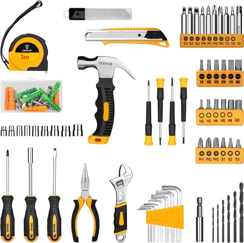 Miniatura 3 de DEKOPRO Juegos de herramientas eléctricas y manuales de 126 piezas con taladro inalámbrico de 8 V y portabrocas sin llave de 3/8", herramientas