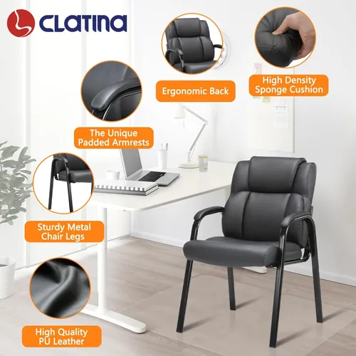 Miniatura 4 de CLATINA Silla de invitados de cuero, silla de mesa de conferencias de recepción con reposabrazos acolchados, sillón estacionario para sala de espera