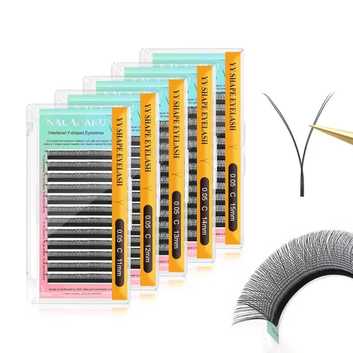 Miniatura 131 de Suministros de extensiones de pestañas NAGARAKU yy, pestañas falsas 0.05mm rizado D, bandeja mixta 8-12mm, prefabricadas 4D, abanico fácil, volumen
