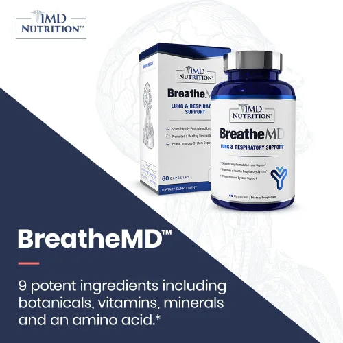 Miniatura 4 de 1MD Nutrition BreatheMD Suplemento de apoyo pulmonar y respiratorio Promueve un sistema inmunológico saludable con saúco, cromo y NAC 60