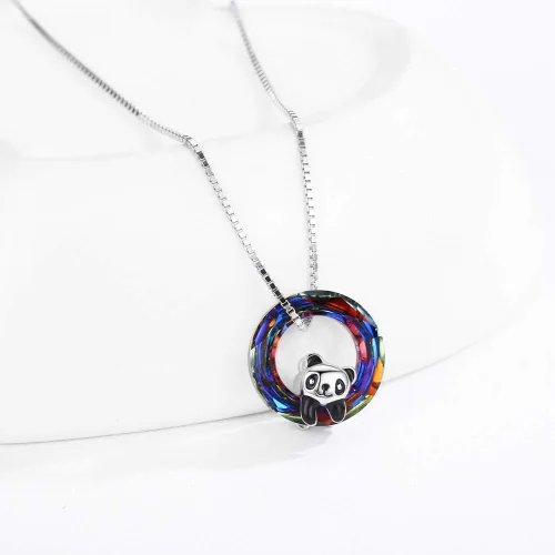 Miniatura 2 de Collar con colgante de panda de plata de ley 925 con dije de cristal, regalos de cumpleaños para mujeres e hijas