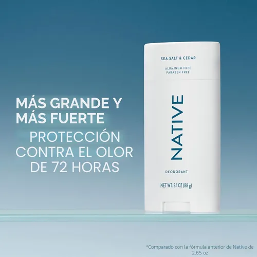 Miniatura 2 de Native Desodorante sin aluminio, sal marina y cedro, barra de gran tamaño, control de olores de 72 horas, para mujeres y hombres, contiene