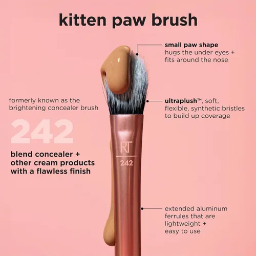 Miniatura 2 de Real Techniques Cepillo de maquillaje corrector iluminador, cepillo viral de pata de gatito oculta debajo de los ojos e imperfecciones, cubre