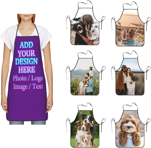 Miniatura 40 de Delantal de cocina personalizado con logotipo de texto fotográfico, delantal unisex personalizado para camarero de restaurante para hornear barbacoa