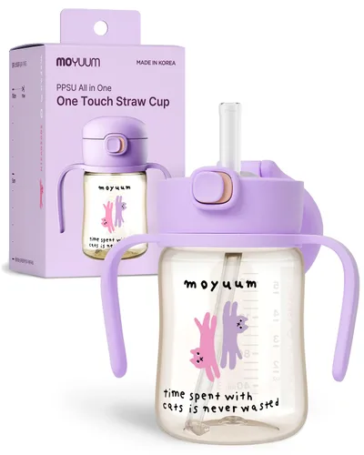 Miniatura 12 de MOYUUM Vaso para sorber a prueba de fugas con asa, fabricado en Corea, 100% PPSU libre de BPA, taza mágica con pajita sin derrames, con tapa