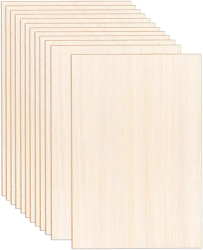 DIYDEC Paquete de 12 hojas de madera de tilo de 12 x 8 x 1/13 pulgadas, hojas finas de madera contrachapada sin terminar, láminas de balsa para