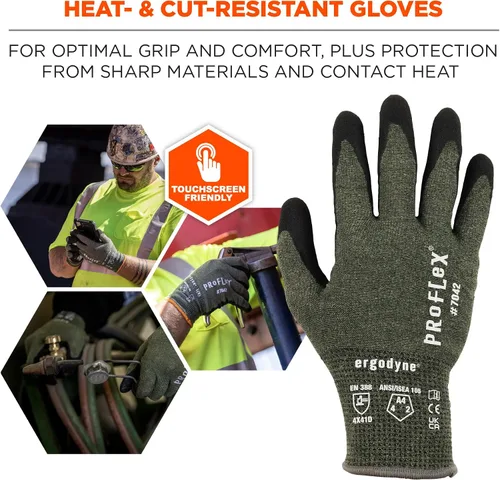 Miniatura 2 de Ergodyne ProFlex 7042 Guantes de trabajo resistentes a los cortes, ANSI A4, resistentes al contacto con el calor, palmas recubiertas de nitrilo