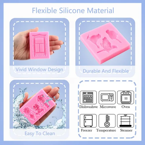 Miniatura 2 de ZiXiang Molde de silicona para puerta y ventana, moldes de fondant, molde de flores, marco de pastel, moldes de silicona para decoración de pasteles