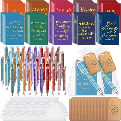 Miniatura 21 de Qeeenar Juego de 200 regalos cristianos a granel, versículo de la Biblia, bolígrafo religioso y cuaderno de regalo con etiquetas de agradecimiento