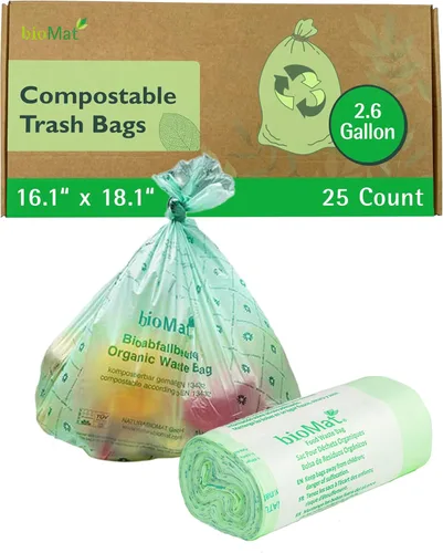 Miniatura 17 de bioMat Bolsas de basura compostables de 2.6 galones, 125 unidades, bolsas de basura pequeñas y planas para cocina, con certificación BPI, CMA y OK