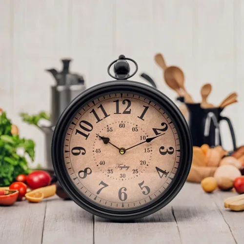 Miniatura 5 de Reloj de pared redondo retro de metal, estilo antiguo, funciona con pilas, estilo antiguo para cocina, sala de estar u oficina, color negro
