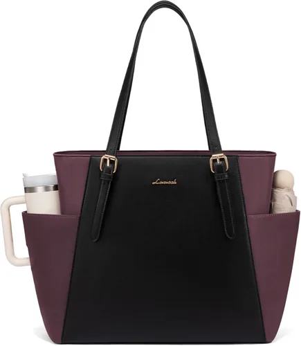 Miniatura 10 de LOVEVOOK Bolso para laptop con gran portavasos para mujer, bolso de mano de cuero para trabajo, bolso de hombro profesional para computadora de 15.6
