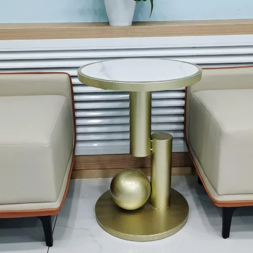 Miniatura 6 de Mesa auxiliar redonda de mármol moderna de 15.7 pulgadas, mesa auxiliar decorativa (dorado)
