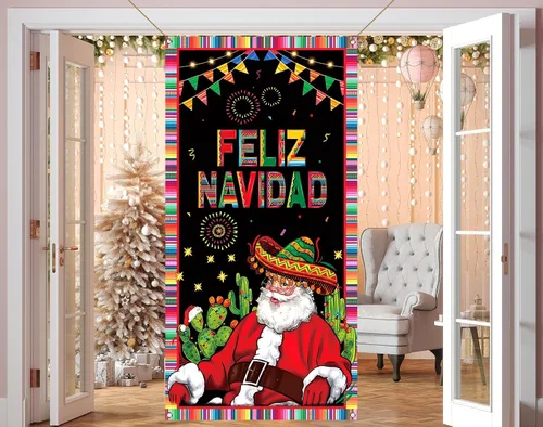 Miniatura 6 de Nepnuser Feliz Navidad Decoración Mexicana Cubierta de Puerta de Navidad Banner de Colgar en la Puerta para Fiesta de Navidad y Día Festivo