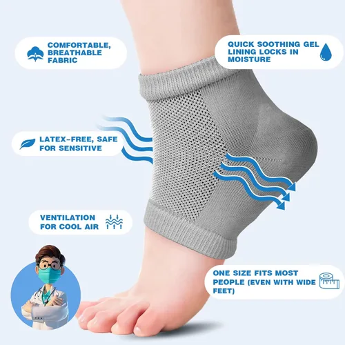 Miniatura 5 de TEAWOO 6 pares de calcetines hidratantes para el tratamiento del talón agrietado, calcetines sin dedos para suavizar e hidratar los pies secos
