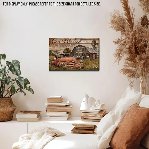 Miniatura 3 de ANRUOXI Arte de Pared en Lienzo de Camión Vintage Personalizado, Impresiones en Lienzo de Letrero Personalizado con Nombres y Fechas de Familia