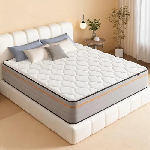 Colchón Queen de 10/12 pulgadas, colchón híbrido de espuma viscoelástica de firmeza media con resortes interiores, soporte de borde reforzado, parte