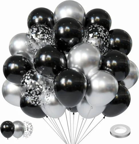Globos negros y metálicos plateados, 50 piezas de globos negros y plateados de 12 pulgadas, globos para fiestas para cumpleaños, graduación, Año
