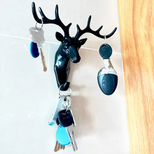 Miniatura 7 de 2 ganchos de cabeza de ciervo autoadhesivos, ganchos decorativos de pared de animales para el hogar u oficina