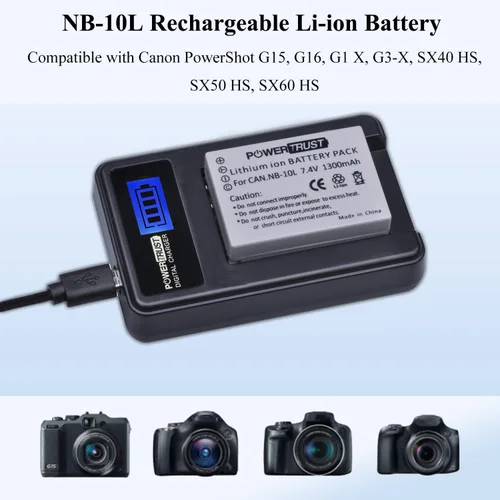 Miniatura 3 de Paquete de 2 baterías de cámara NB-10L y cargador USB LCD para Canon G1X G15 G16 SX40HS SX50HS SX60HS SX40 SX50 HS