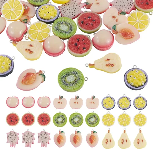 Miniatura 26 de Cheriswelry 10 dijes de fruta naranja, de resina, coral, lindos colgantes, adornos colgantes con lazo de hierro de 0.99 a 0.98 pulgadas, decoración