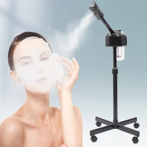 Vaporizador facial para esteticista de limpieza profunda facial con niebla caliente, ruedas giratorias y boquilla giratoria de 360°, herramientas de
