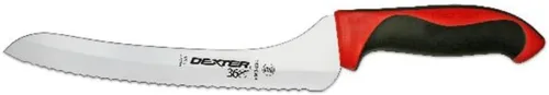 Dexter-Russell Rebanadora Offset Festoneada de 9 pulgadas con Mango Rojo – S360-9SCR, Hoja de Acero Inoxidable de Alto Carbono, Agarre Ergonómico